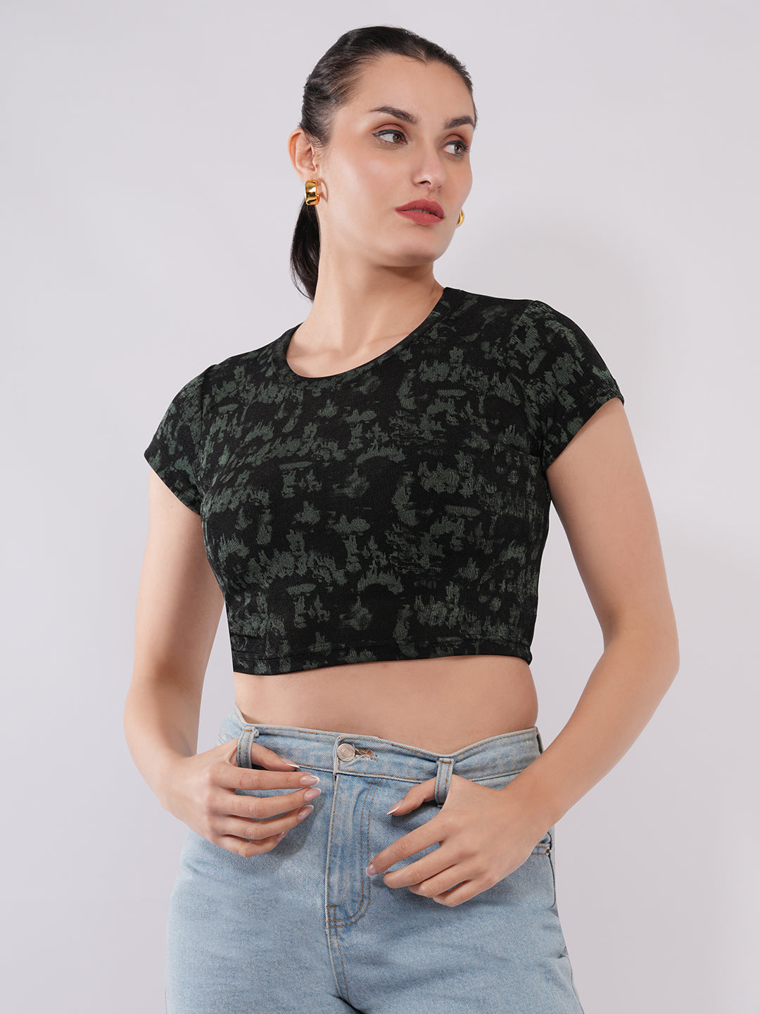 Clobug Women’s Abstract Print Crop Top