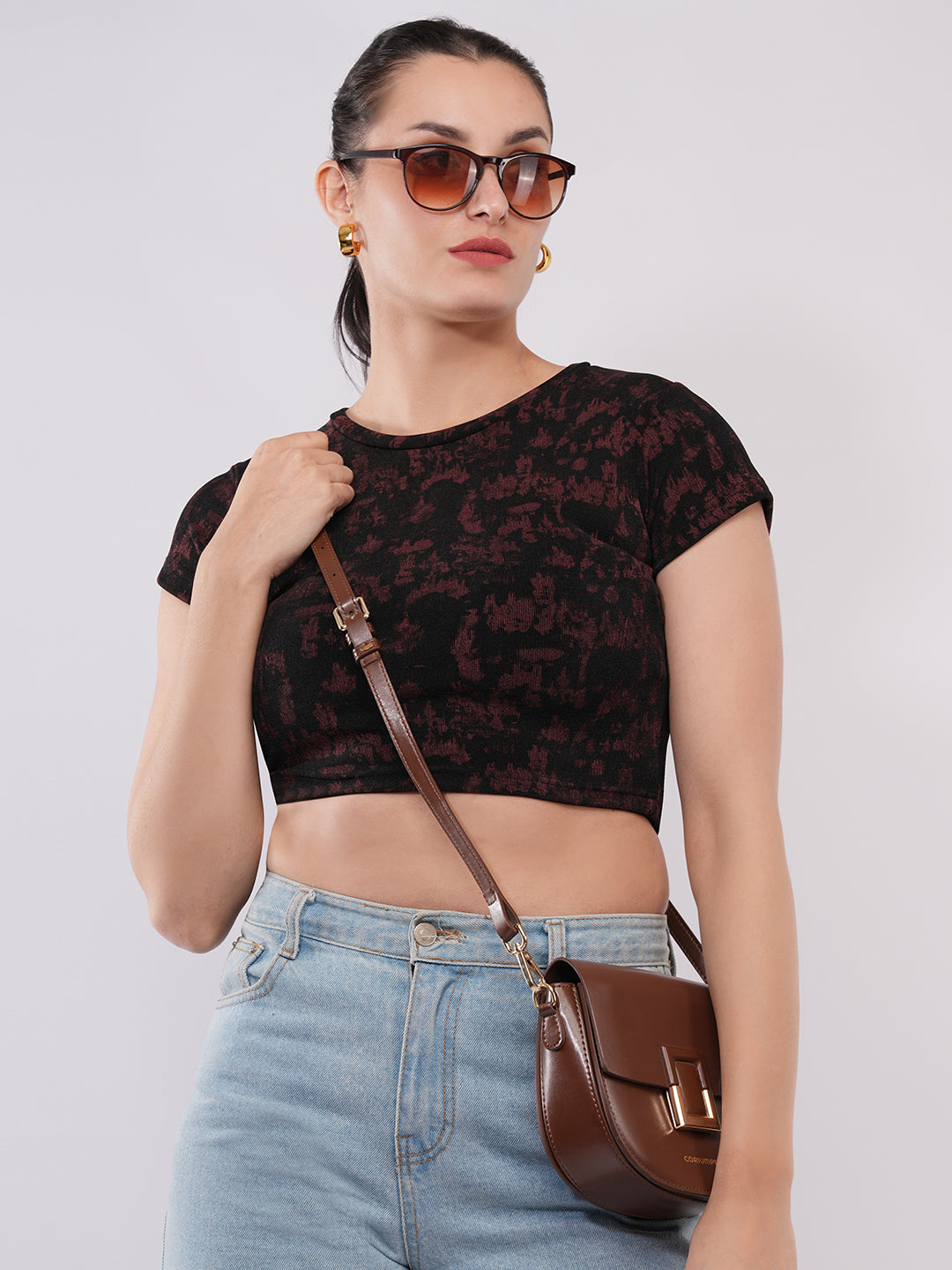 Clobug Women’s Abstract Print Crop Top