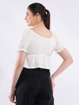 Clobug Puff Sleeve Tie-Front Crop Top