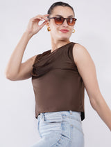 Clobug Satin Drape Neck Crop Top