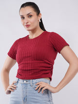 Clobug Women Textured Rib Knit Fitted Crop Top