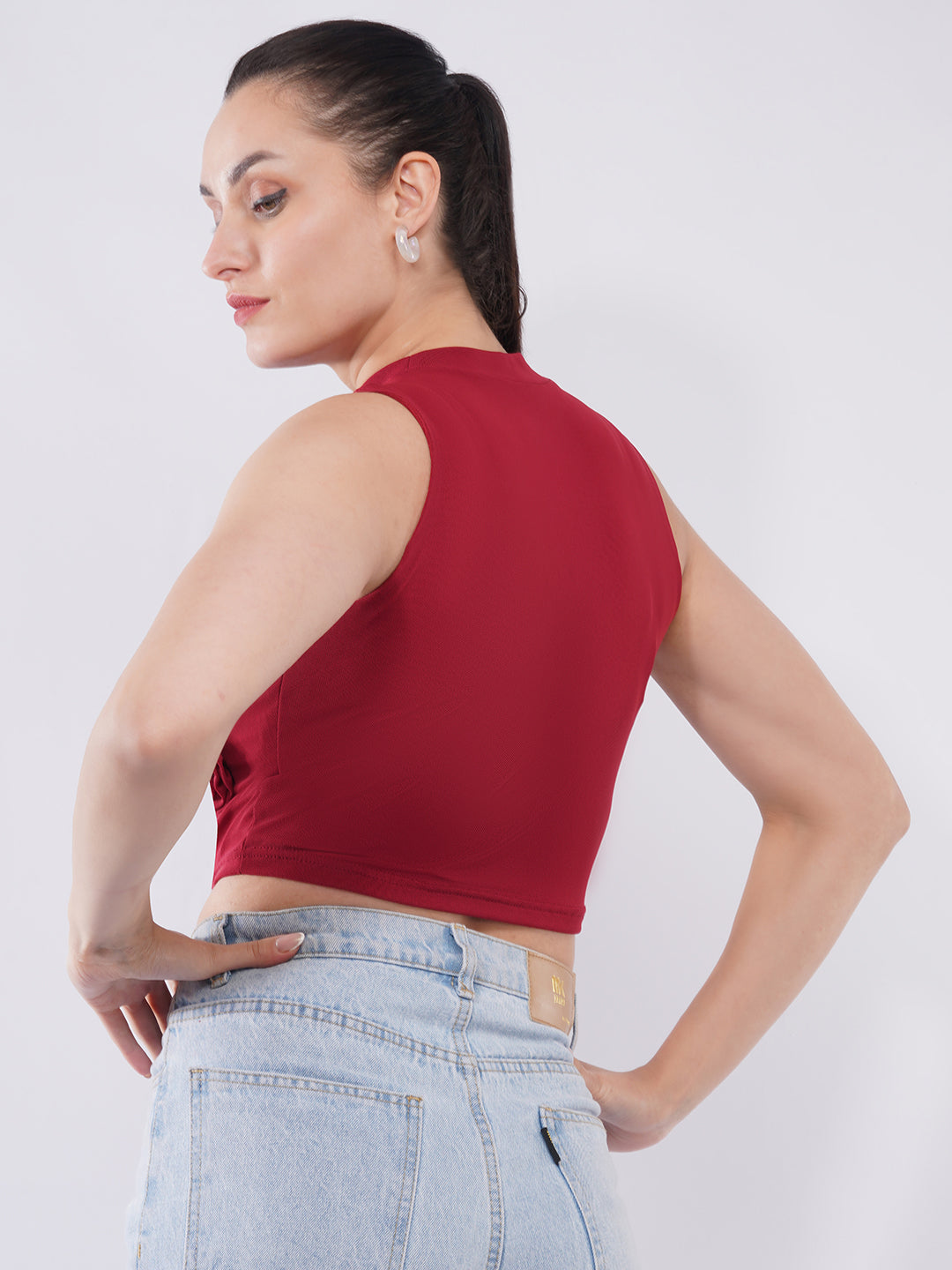 Clobug Women’s Rose Applique High-Neck Crop Top