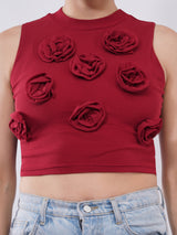 Clobug Women’s Rose Applique High-Neck Crop Top