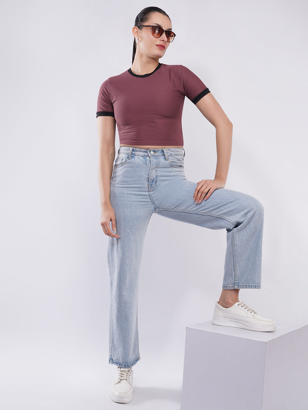 Clobug Textured Ringer Crop Top