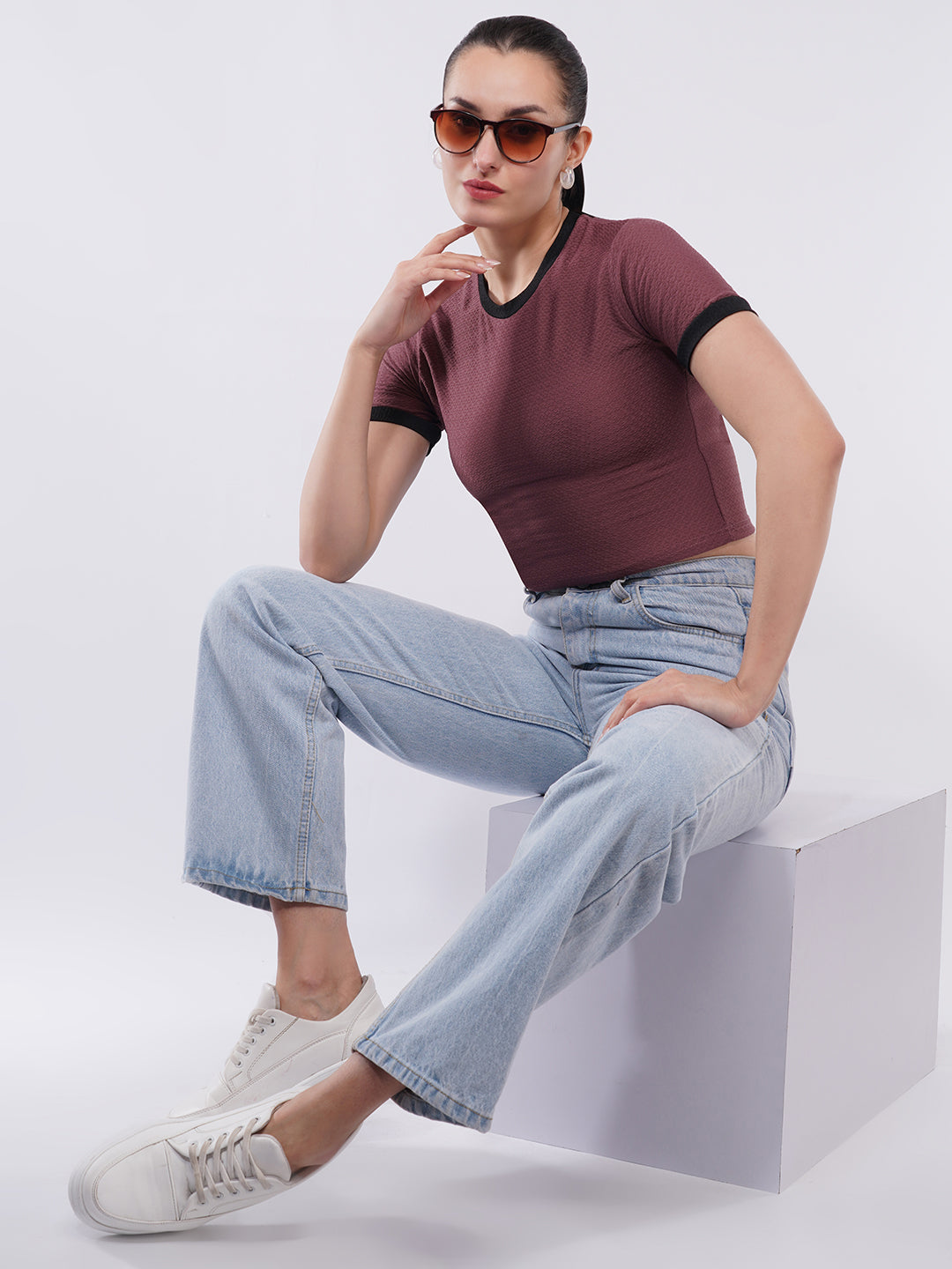 Clobug Textured Ringer Crop Top