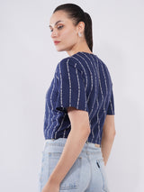 Clobug Women Button Crop Top