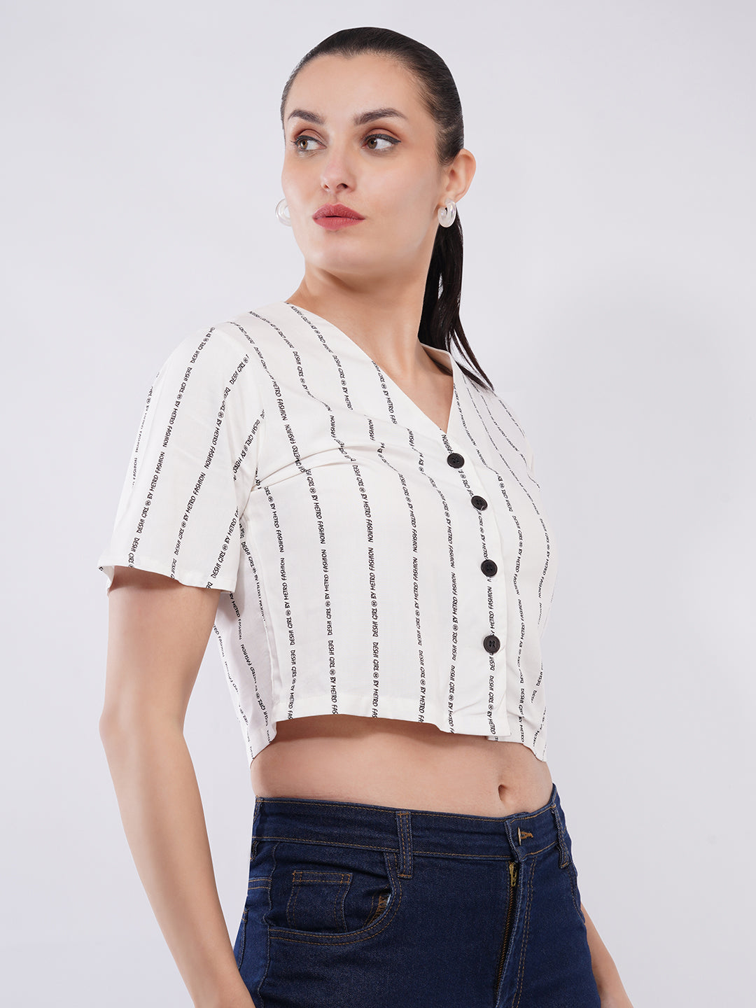 Clobug Women Button Crop Top