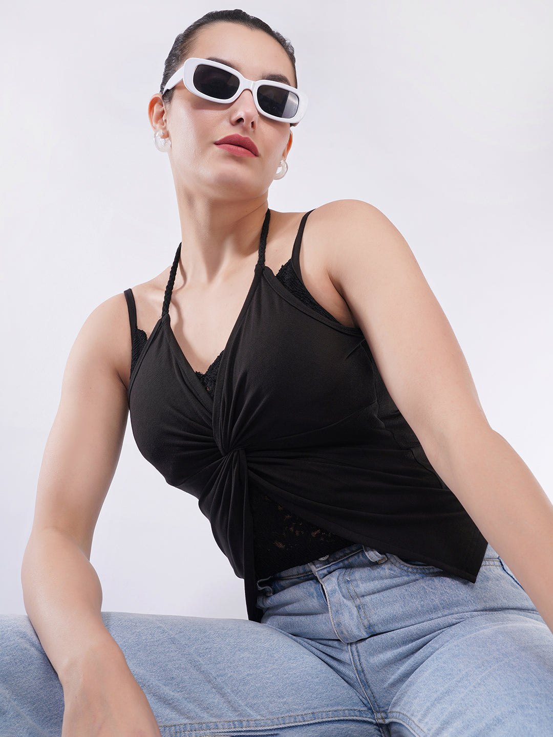 Clobug Women’s Knot-Front Strap Top