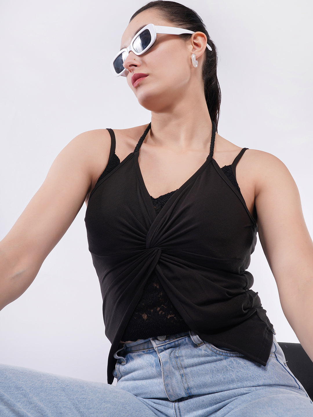 Clobug Women’s Knot-Front Strap Top