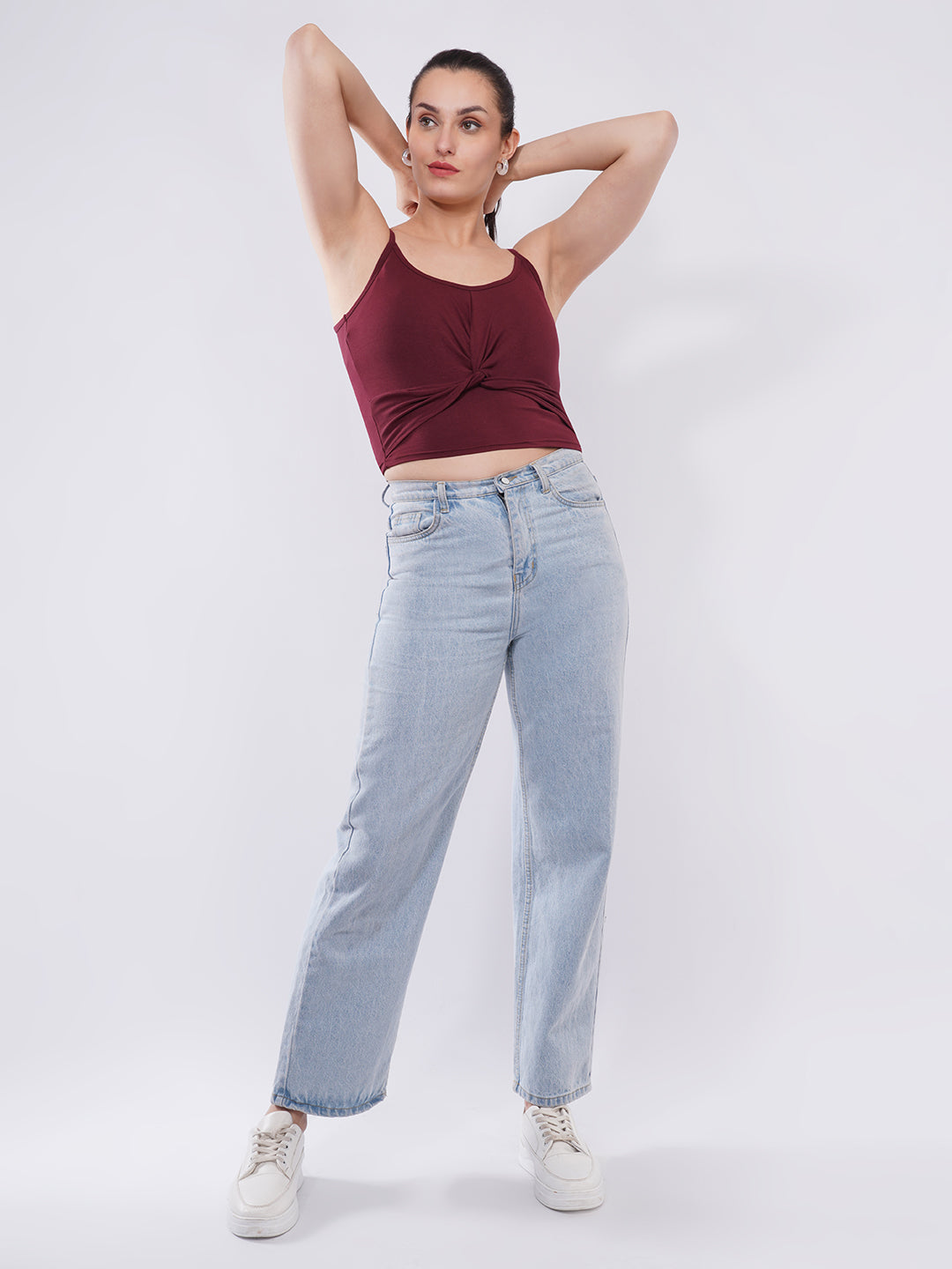 Clobug Women’s Twist-Front Spaghetti Strap Crop Top