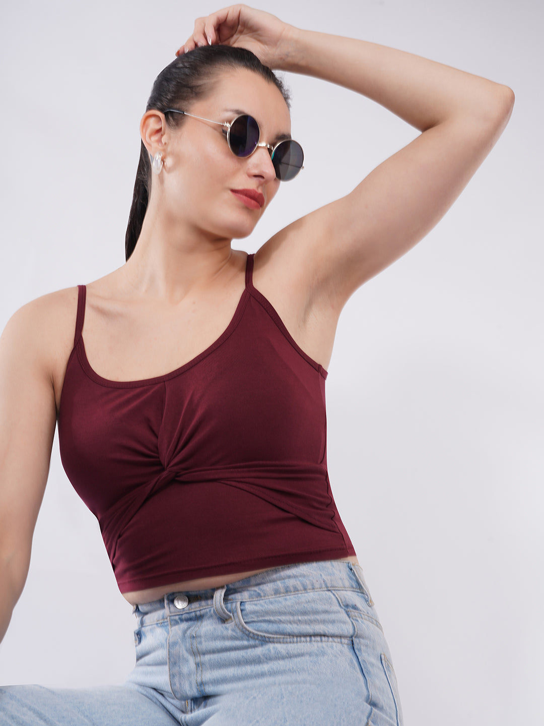 Clobug Women’s Twist-Front Spaghetti Strap Crop Top