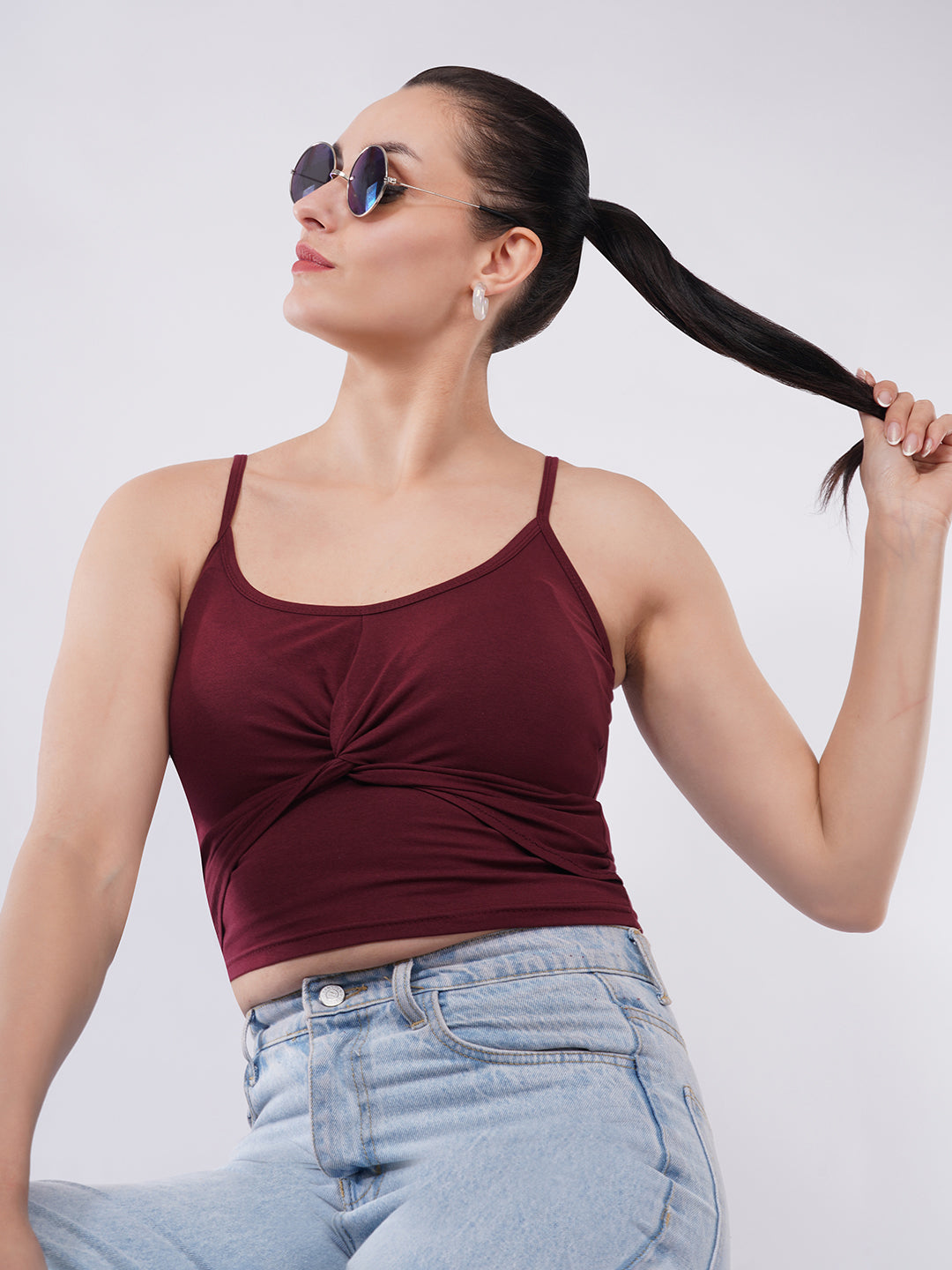 Clobug Women’s Twist-Front Spaghetti Strap Crop Top