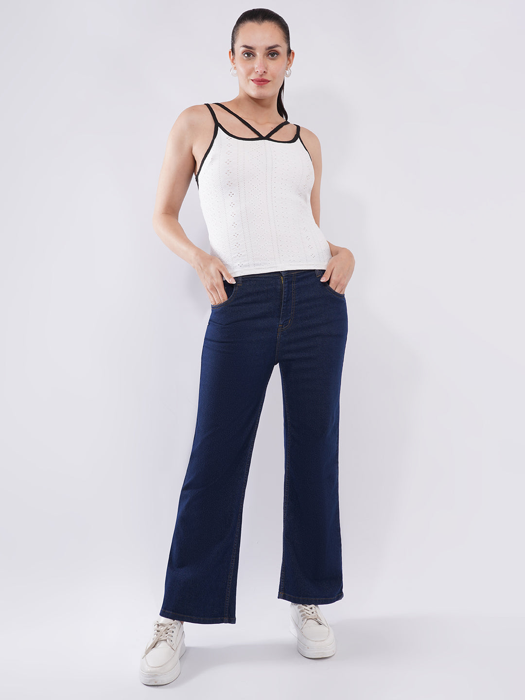 Clobug Women’s Contrast Strap Textured Cami Top