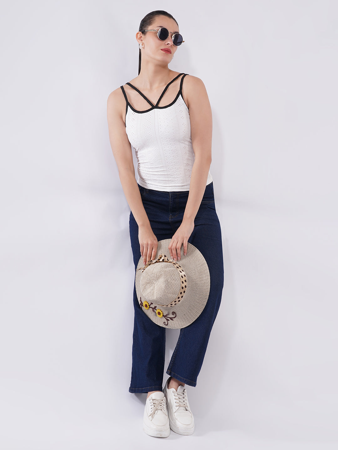 Clobug Women’s Contrast Strap Textured Cami Top