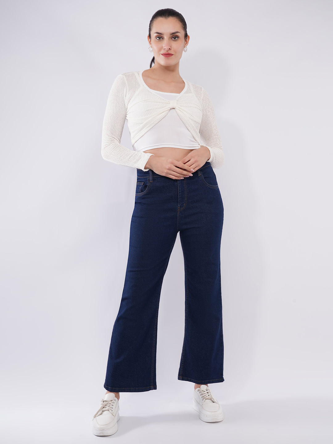 Clobug Women Knit Twist Front Crop Shrug Top