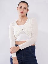 Clobug Women Knit Twist Front Crop Shrug Top