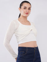 Clobug Women Knit Twist Front Crop Shrug Top