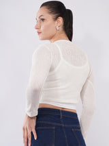 Clobug Women Knit Twist Front Crop Shrug Top