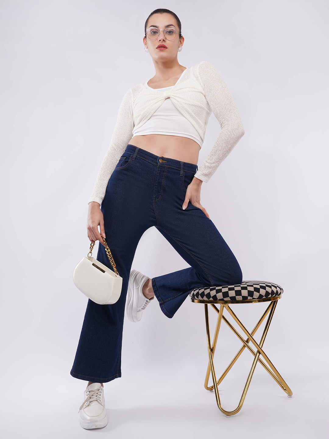 Clobug Women Knit Twist Front Crop Shrug Top