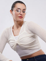 Clobug Women Knit Twist Front Crop Shrug Top