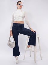 Clobug Women Mesh High Neck Ruched Crop Top