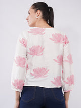 Clobug Women Lotus Print Casual Top