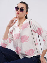 Clobug Women Lotus Print Casual Top