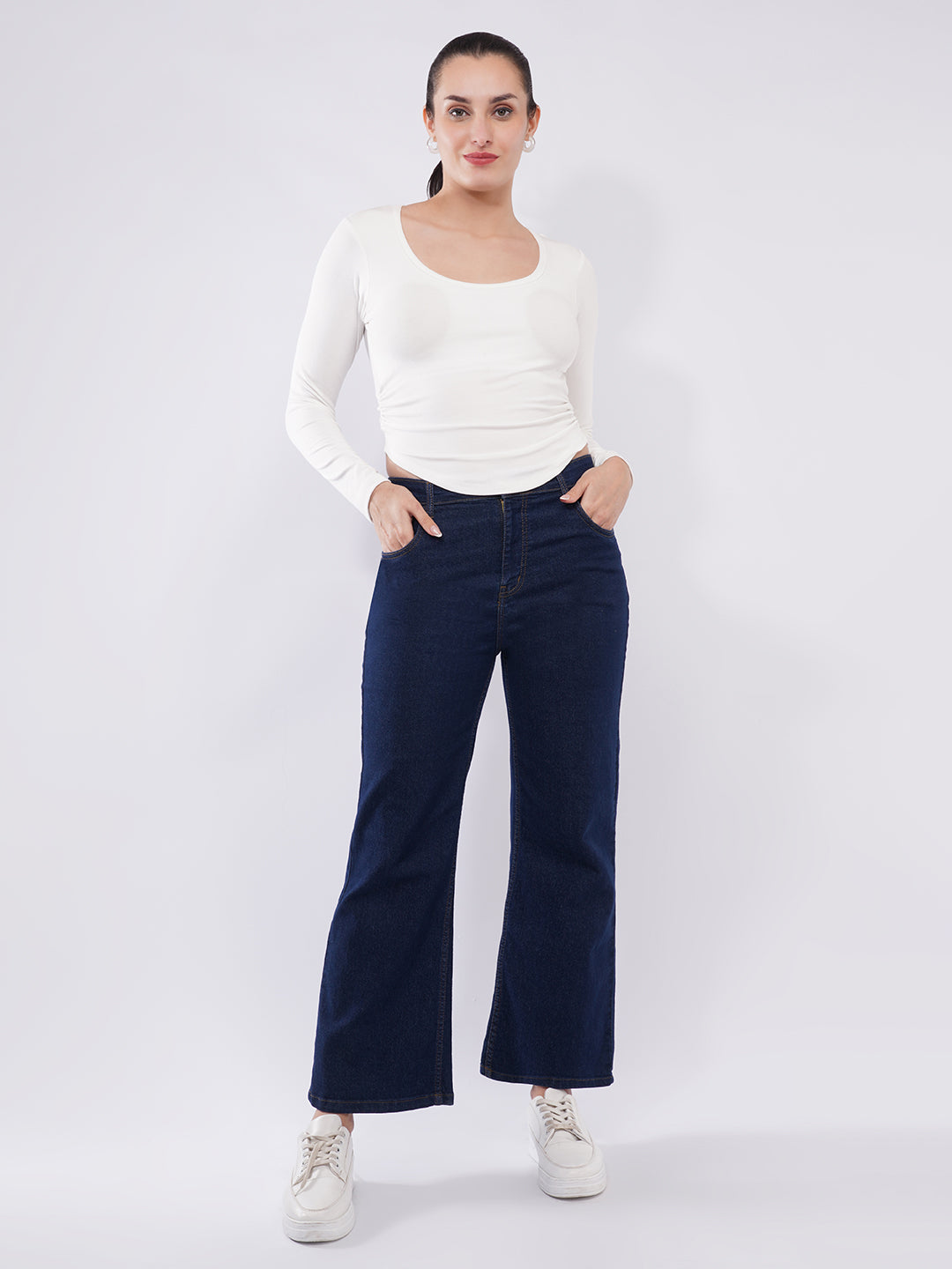 Women Lace Back Full Sleeve Fitted Top