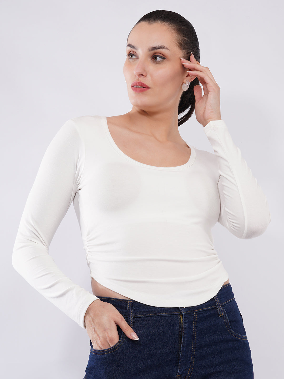 Women Lace Back Full Sleeve Fitted Top