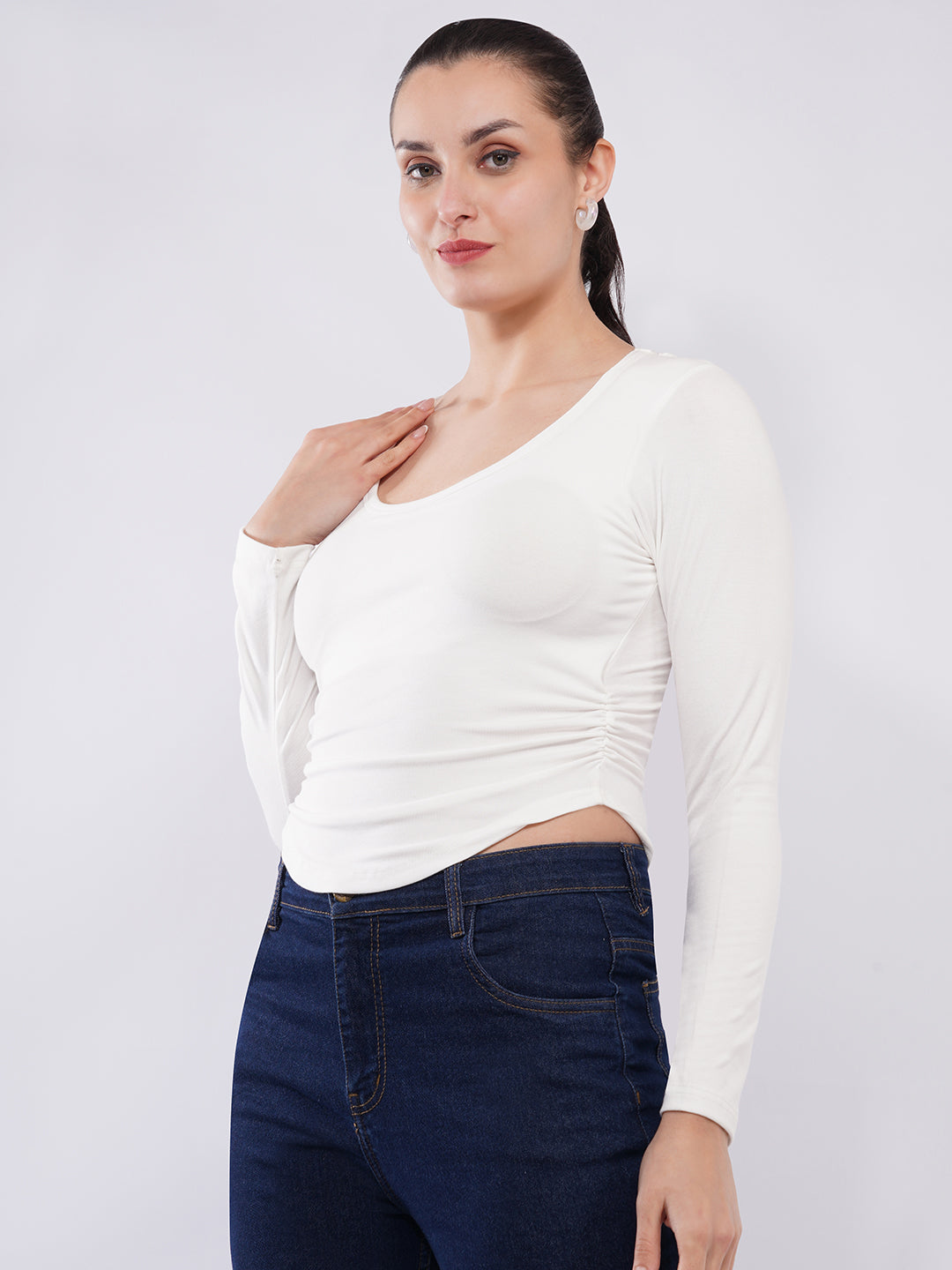 Women Lace Back Full Sleeve Fitted Top