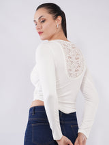 Women Lace Back Full Sleeve Fitted Top