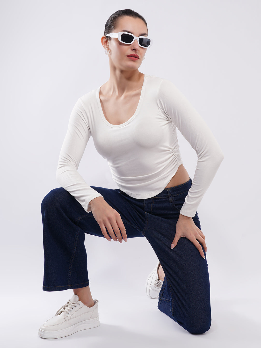 Women Lace Back Full Sleeve Fitted Top