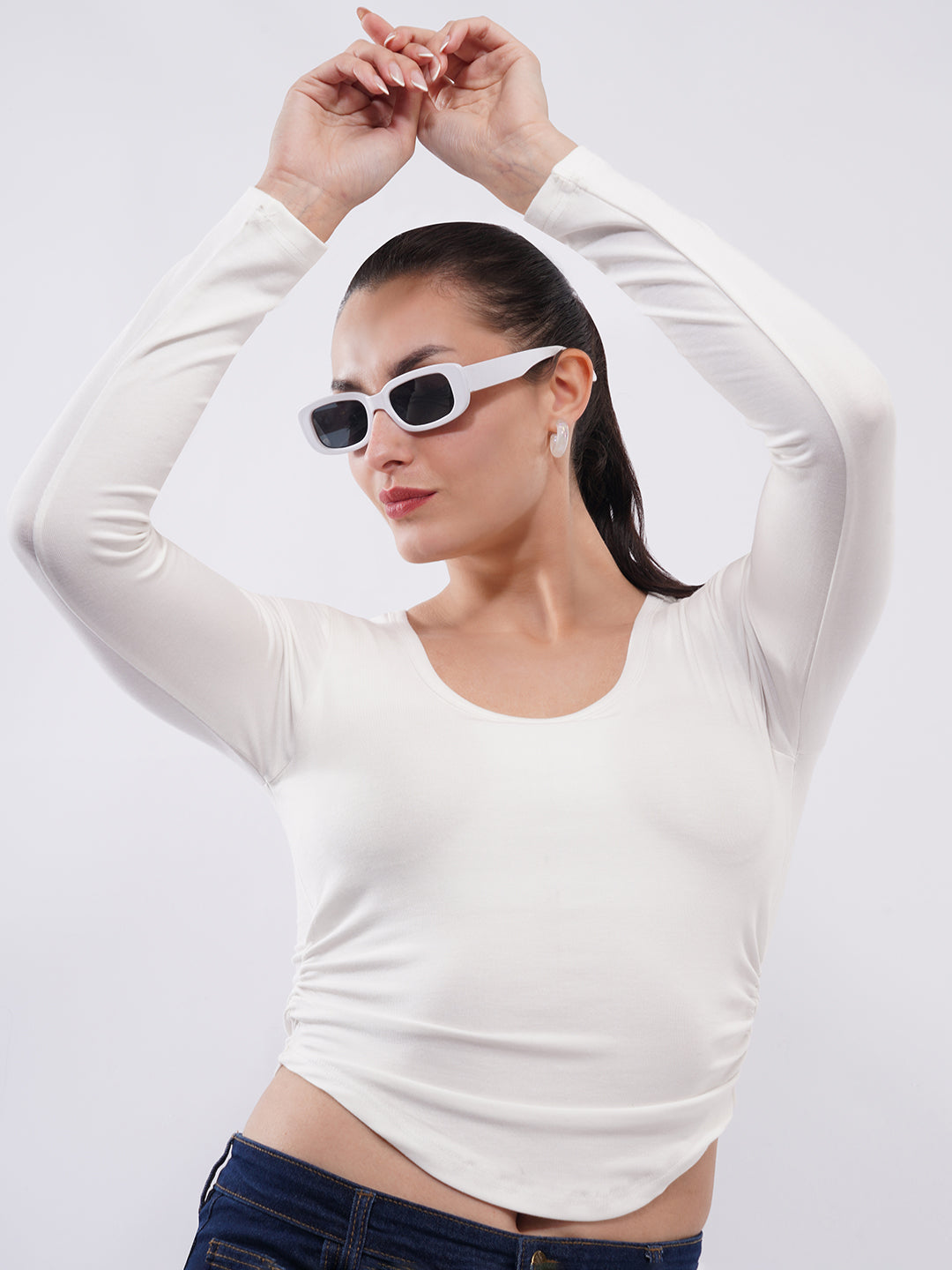 Women Lace Back Full Sleeve Fitted Top