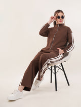Clobug Women High Neck Cotton Blend Sweatshirt With Trackpant Classic Winter Co-ord Set