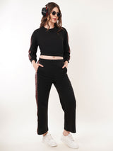 Clobug Women Round Neck Cotton Blend Sweatshirt With Joggers Classic Winter Co-ord Set