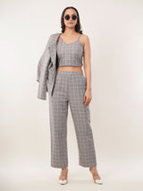 Clobug Women Cotton Blend Top And Blazer With Trouser 3 Pc Co-ord Set
