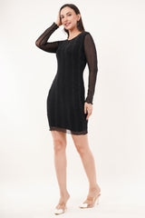 Clobug Women Solid Full Sleeve Bodycon Black Dress