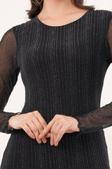 Clobug Women Solid Full Sleeve Bodycon Black Dress