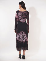 Clobug Women Floral Print Full Sleeve Black A-line Dress