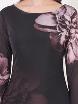 Clobug Women Floral Print Full Sleeve Black A-line Dress