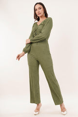 Clobug Women Solid Cotton Blend Sweetheart Neck Full Sleeve Jumpsuit
