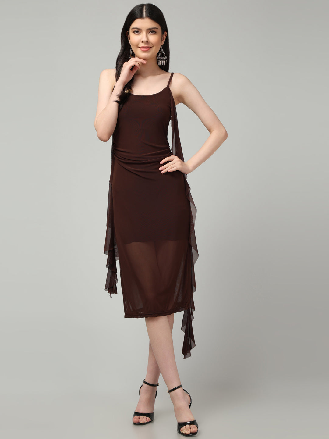 Clobug Women Stylish Solid Ruffle Dress– Trendy Summer Dress