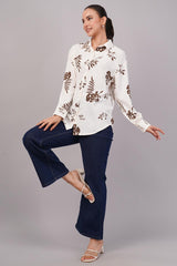 Clobug Women Printed Cotton Blend Full Sleeve Floral Print Oversized Shirt