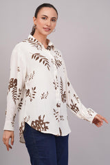 Clobug Women Printed Cotton Blend Full Sleeve Floral Print Oversized Shirt