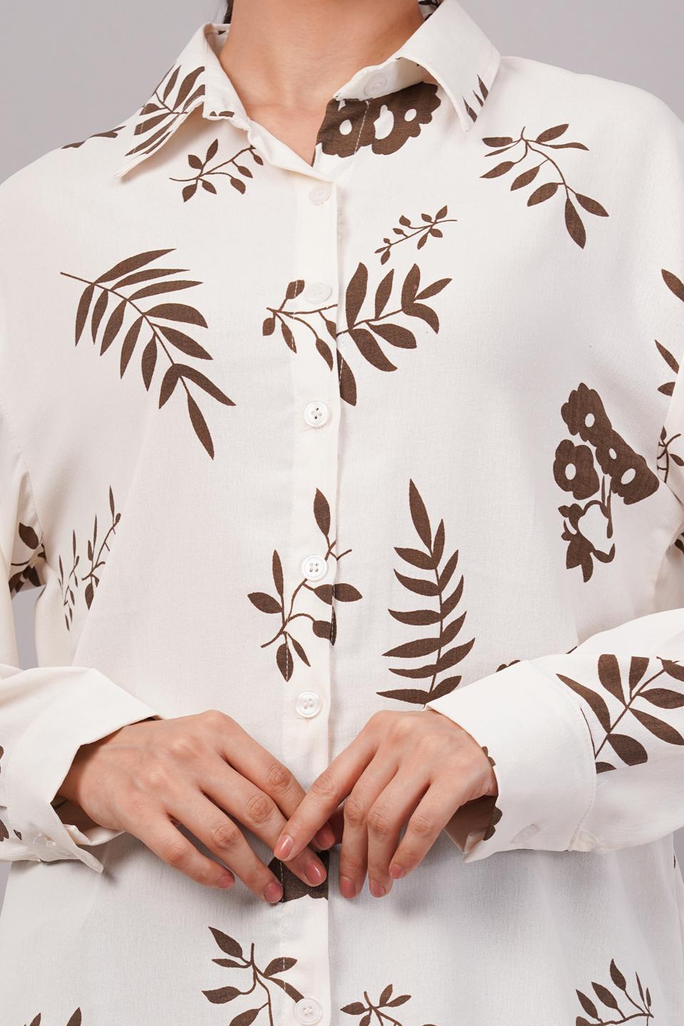 Clobug Women Printed Cotton Blend Full Sleeve Floral Print Oversized Shirt