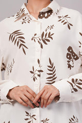 Clobug Women Printed Cotton Blend Full Sleeve Floral Print Oversized Shirt