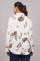 Clobug Women Printed Cotton Blend Full Sleeve Floral Print Oversized Shirt