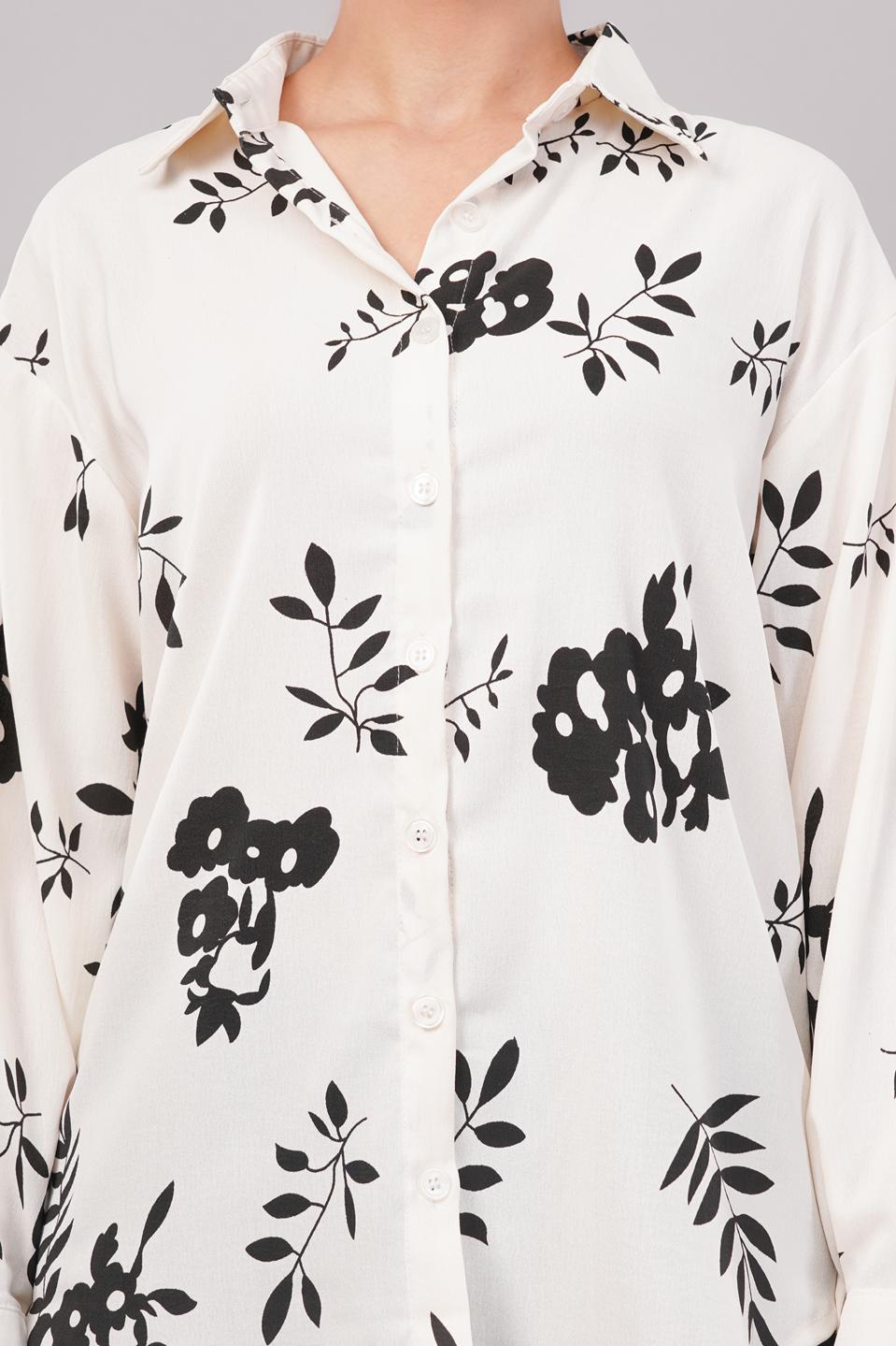 Clobug Women Printed Cotton Blend Full Sleeve Floral Print Oversized Shirt