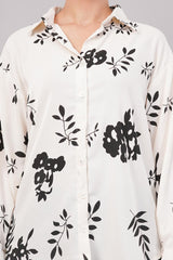 Clobug Women Printed Cotton Blend Full Sleeve Floral Print Oversized Shirt