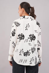 Clobug Women Printed Cotton Blend Full Sleeve Floral Print Oversized Shirt